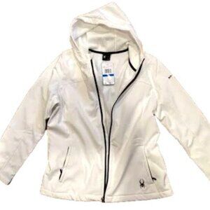 SPYDER Active White Hooded Lined Zip Jacket Water Resistant Reflective Wm S NEW